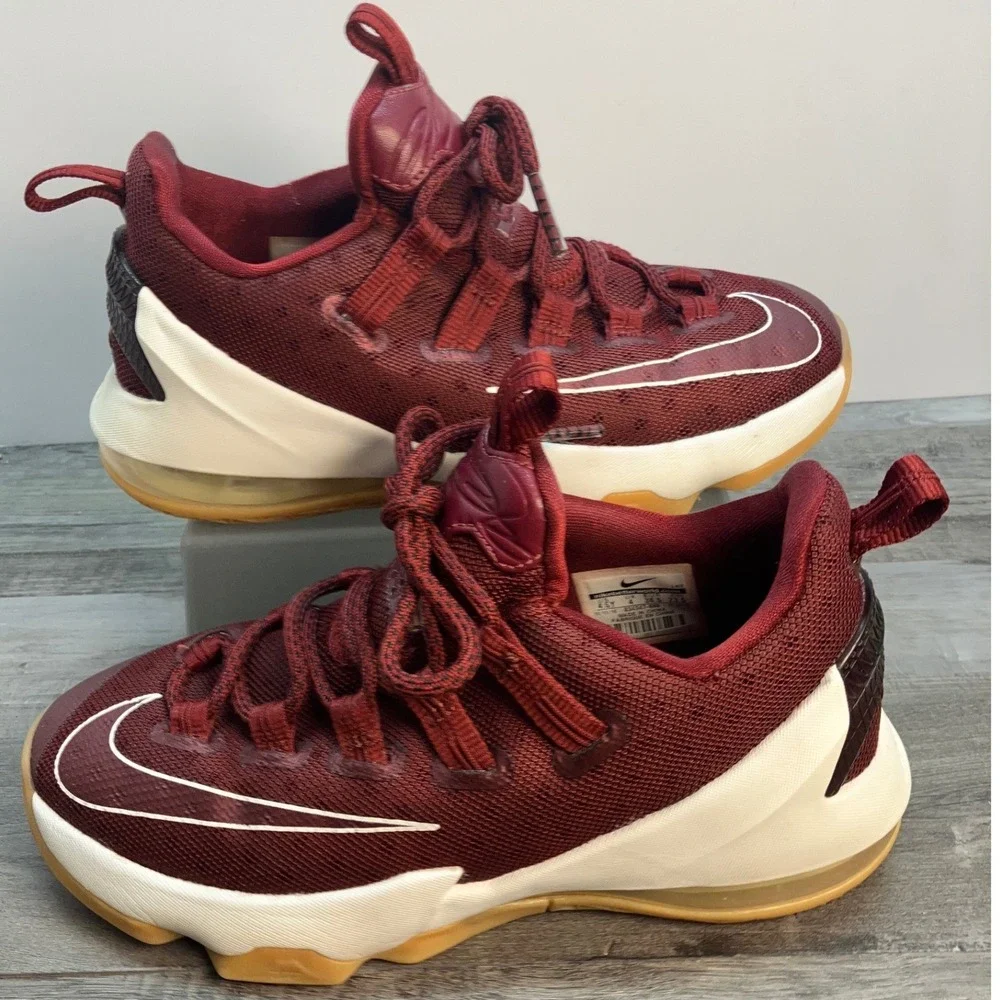 Nike LeBron 13 Low Team Red Burgundy Gum Sole Basketball Shoes 834347-600 4.5Y